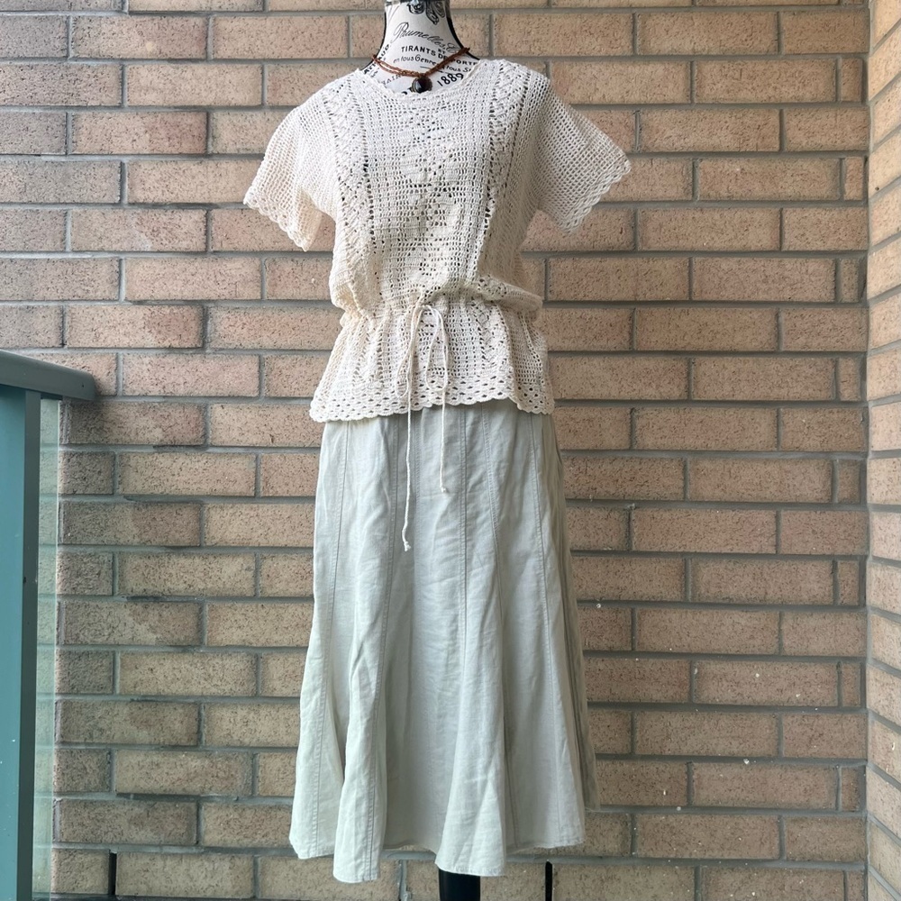 Vintage Cream Linen blend  maxi skirt